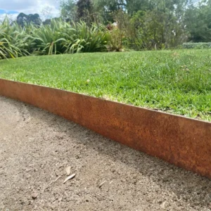 Corten Landscape Edge along a paved garden pathway