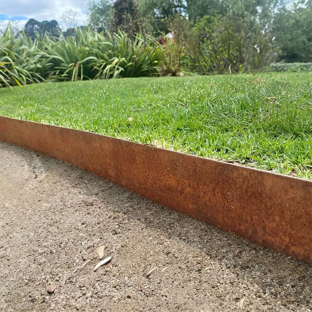 Corten Landscape Edge along a paved garden pathway