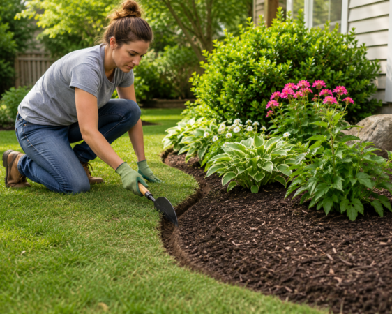 A woman working on her garden